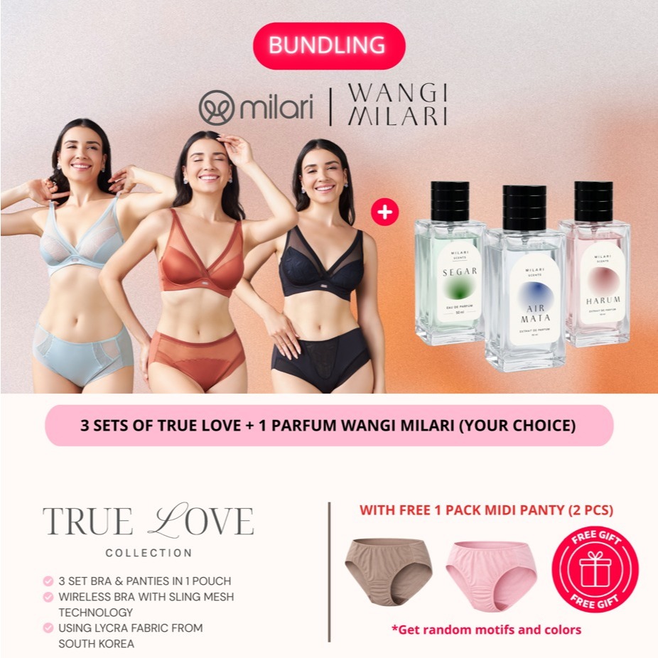 BUNDLING MILARI BRA LYCRA SERIES TRUE LOVE WITH WANGI MILARI FREE PANTIES 1 PACK