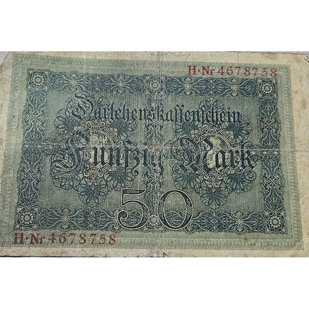 Uang asing negara jerman timur 50 mark kuno tahun 1920 kondisi seperti difoto dijamin original 100%