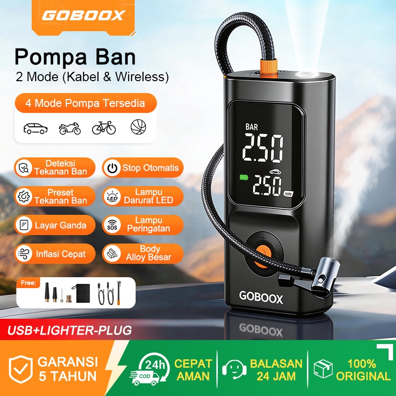 GOBOOX Pompa Ban Motor Dan Mobil Sepeda Balon Elektrik Mini Portable / Monitor Tekanan Angin Ban / L