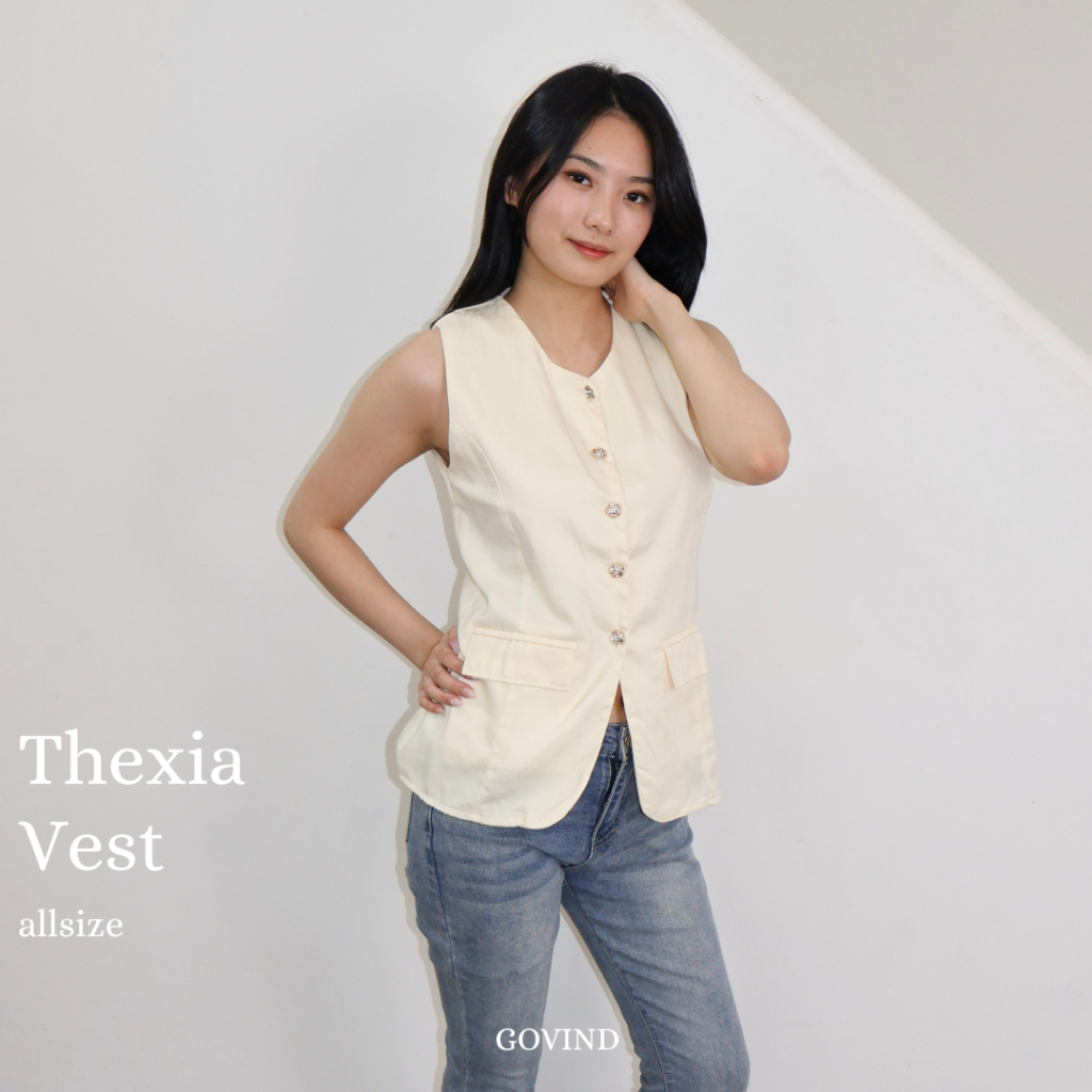 Govind.idn - Thexia Denim Vest / Atasan Vest Tanpa Lengan / Rompi Denim Wanita