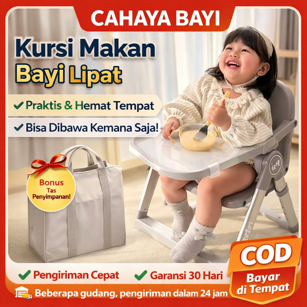 Kursi Makan Bayi Lipat - Praktis, Portable, Bonus Tas Kapasitas Besar25kg Cocok untuk Bayi 6-36 Bula