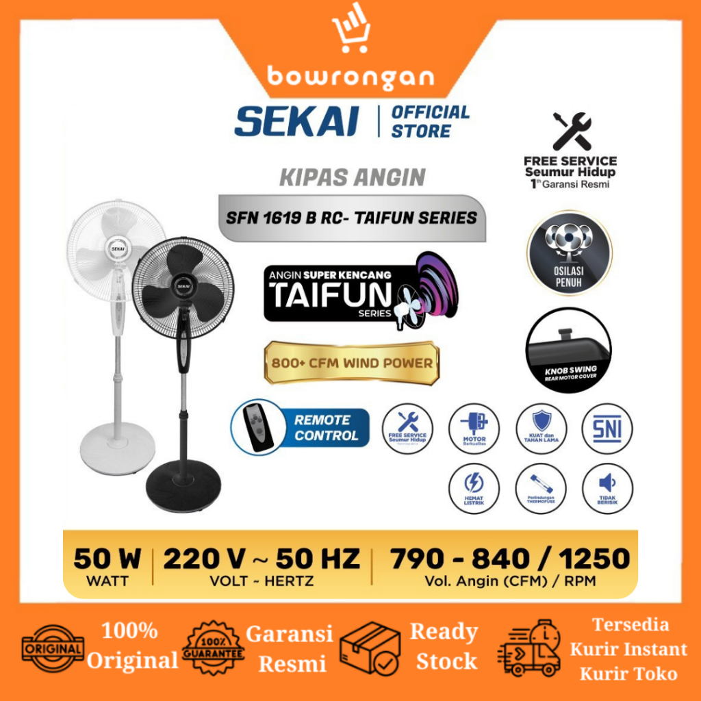 SEKAI Kipas Angin Berdiri / Stand Fan 16 Inch Taifun Series SFN-1619 B RC REMOTE