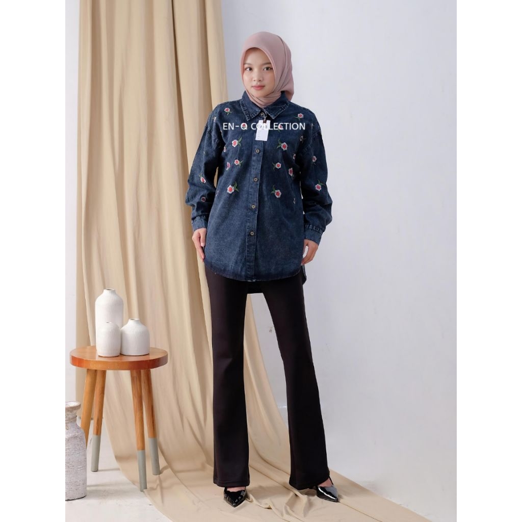KEMEJA JEANS BORDIR OVERSIZE/ATASAN KEMEJA JEANS BORDIR TERBARU