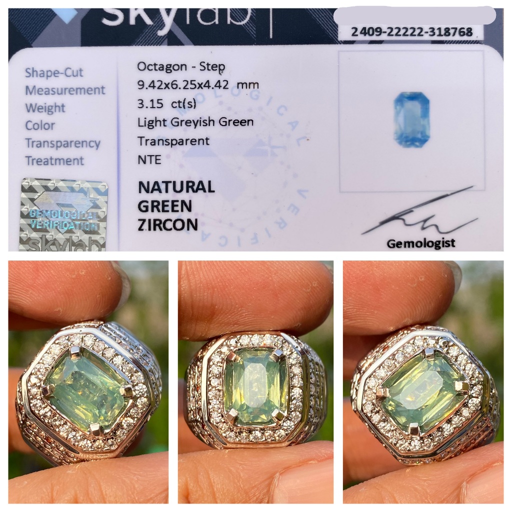 Natural 3.15ct green zircon december birthstone eye clean