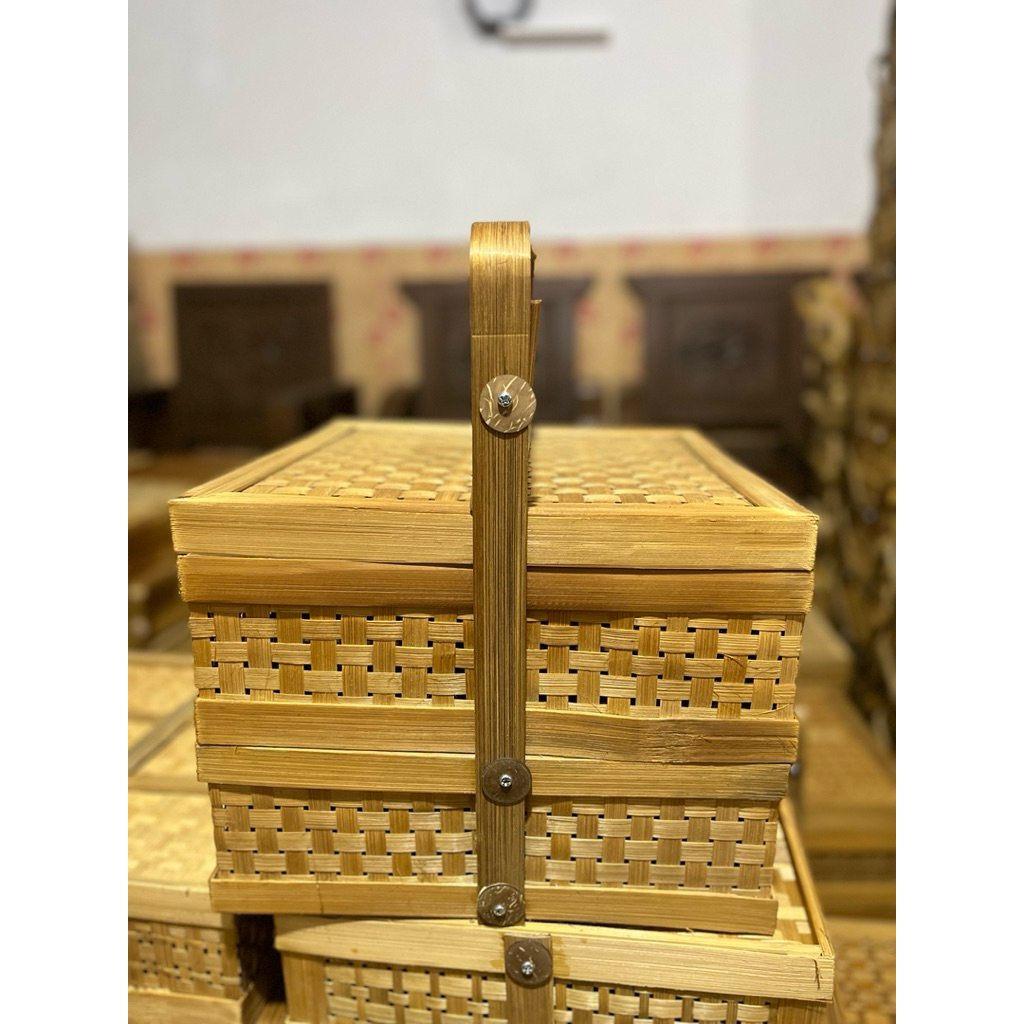Box Hampers Susun 2 Ayaman Bambu  30x30 cm – Asapan / Kotak Seserahan / Keranjang Parcel Lebaran Est