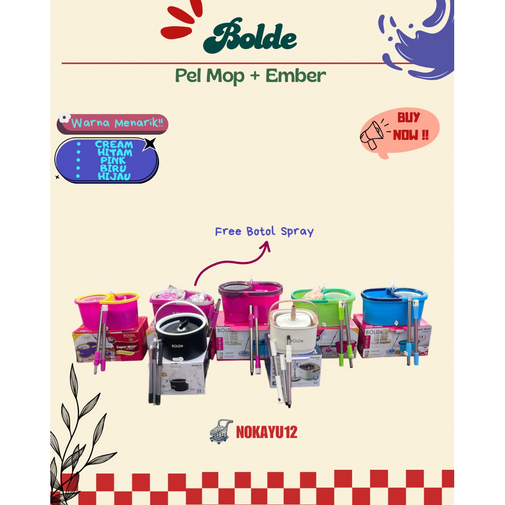 BOLDE - Pel Mop Bolde Spin Putar / Pel Lantai Ember / Pel Mop Lantai / Pel Bulat Pel Putar Gagang Cl