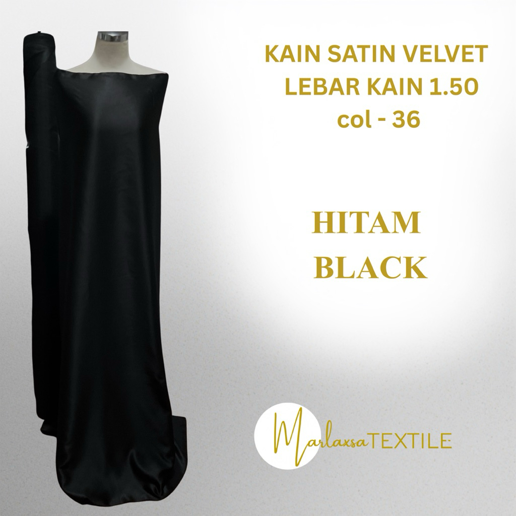 KAIN SATIN VELVET PREMIUM WARNA HITAM | KAIN SATIN BRIDESMAIDS PREMIUM WARNA HITAM | KAIN SATIN DEKO