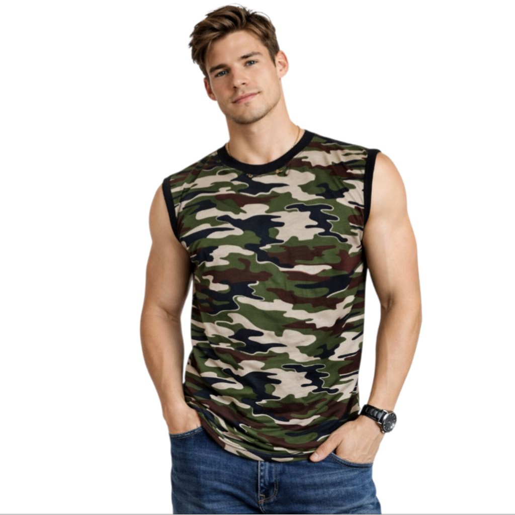 Kaos Singlet Doreng Pria Kaos Oblong Tanktop Loreng Ukuran L XL XXL