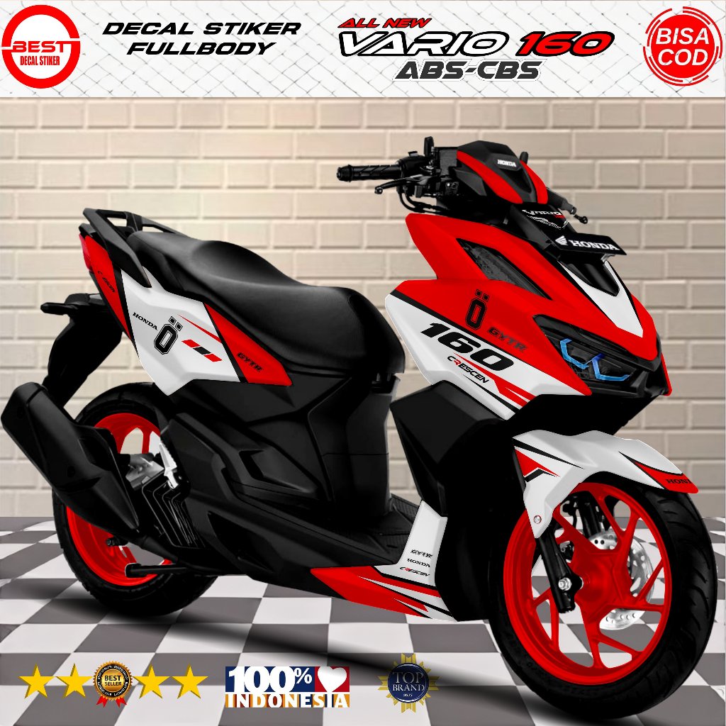 Stiker Fullbody Motor Honda Vario 160 ABS-CBS Putih Merah Sporty Decal Stiker