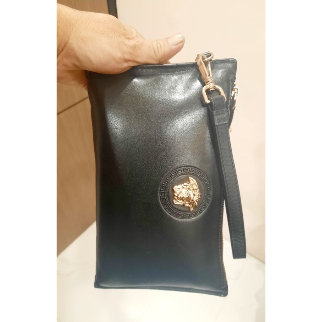 clutch/handbag versace black kulit asli