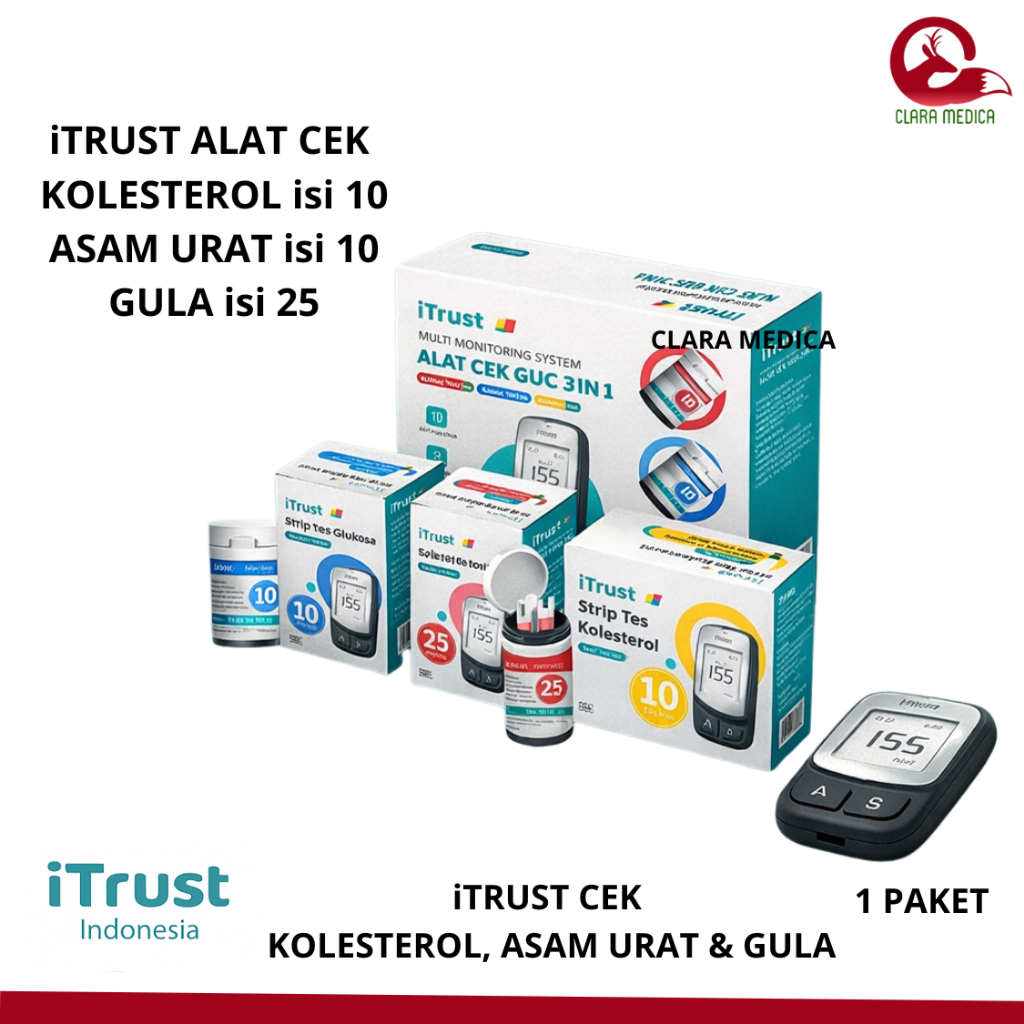 iTrust GUC-B01 Alat Cek Gula Darah Asam Urat Kolesterol 3in1 Digital Multifungsi Paket Lengkap AutoC