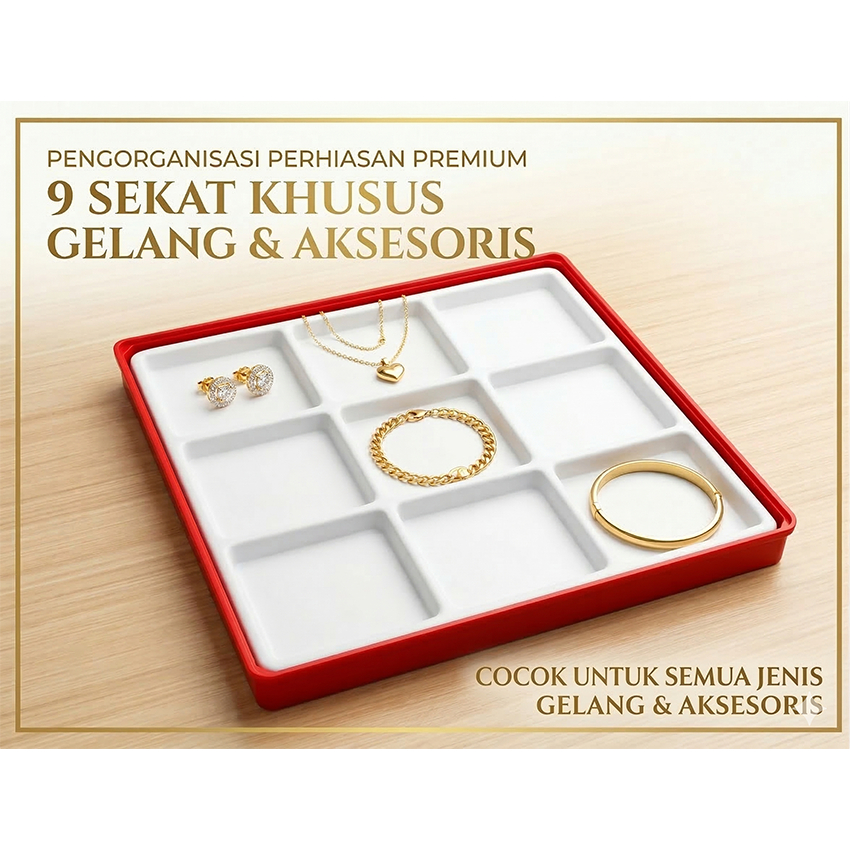 Tray Perhiasan 9 Sekat - Kotak Display Perhiasan Cincin, Anting & Batu Mulia