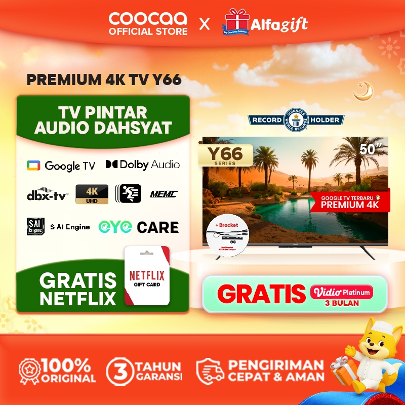 [BRACKET+] TERBARU COOCAA TV 50 inch Y66 - 4K Google TV - S AI Engine - MEMC - HDR10/HLG - Find My R