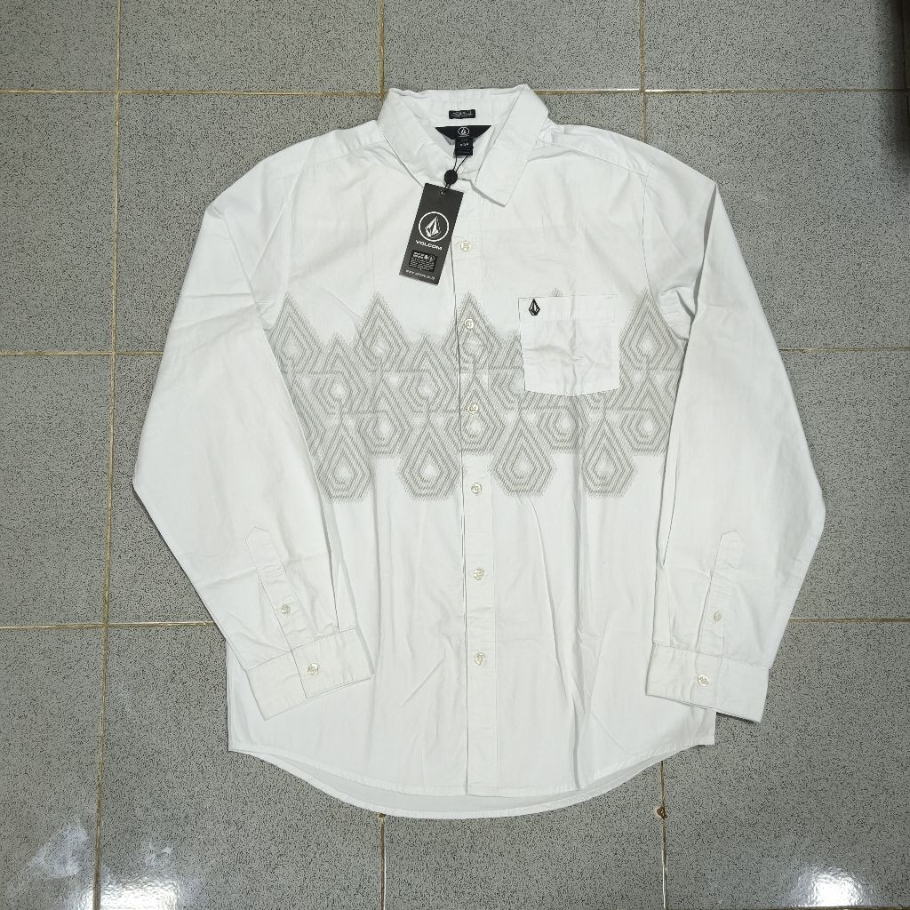 Kemeja Volcom Stone Lane White Original Kemeja Lengan Panjang Pria Putih Modern Fit Size M Saja