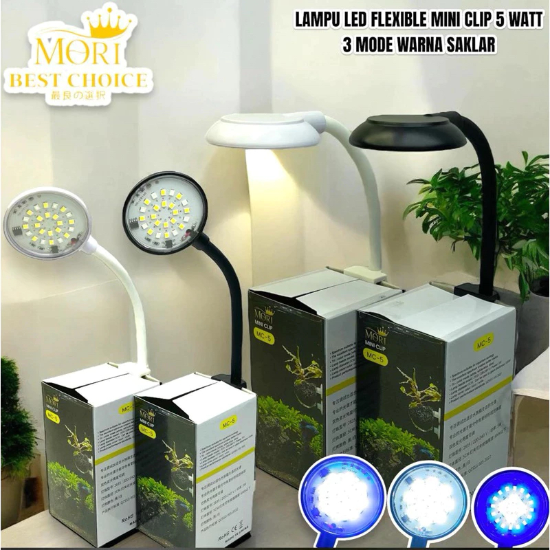 Lampu Led Jepit Mini Aquarium Aquascape Akuarium AQURA ASP X3 Putih 5 Watt Tank 40 - 60cm