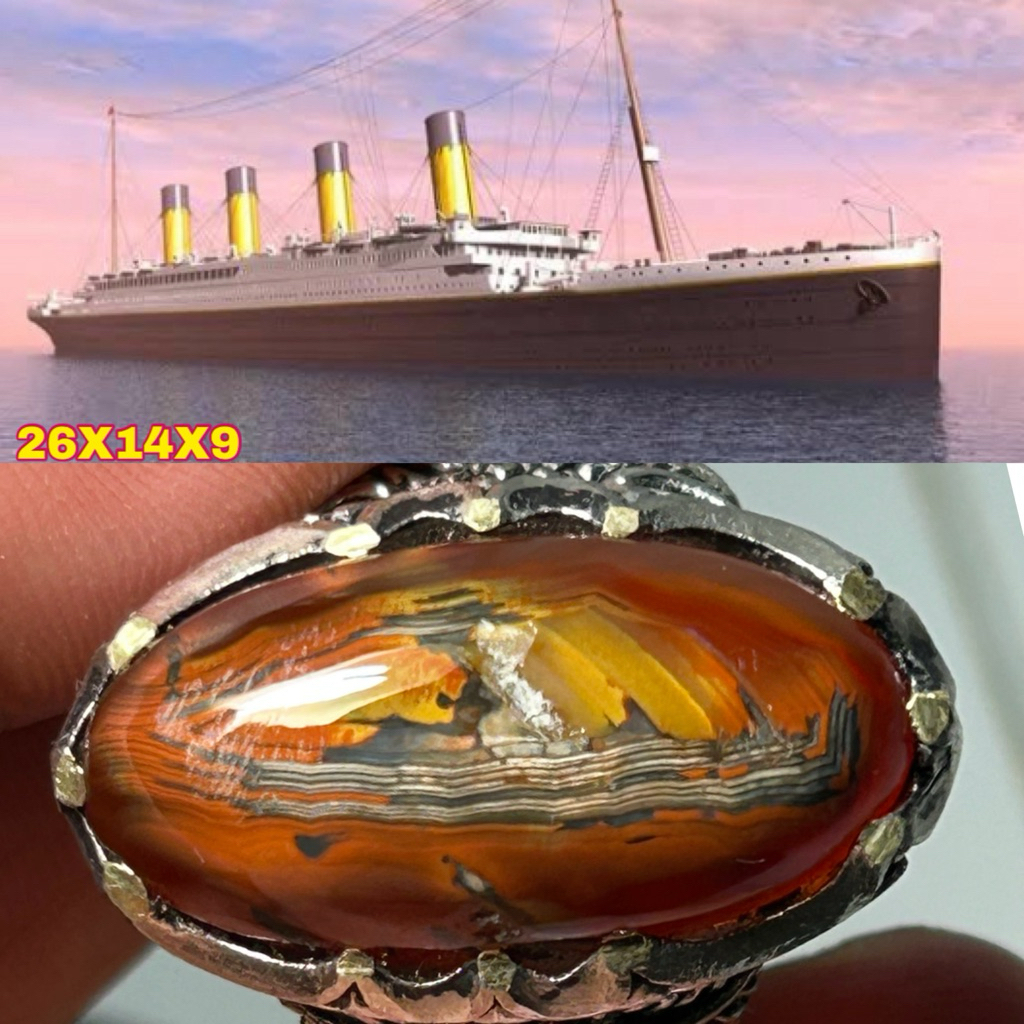 NATURAL CINCIN BATU AKIK YAMAN MOTIF GAMBAR KAPAL TITANIC