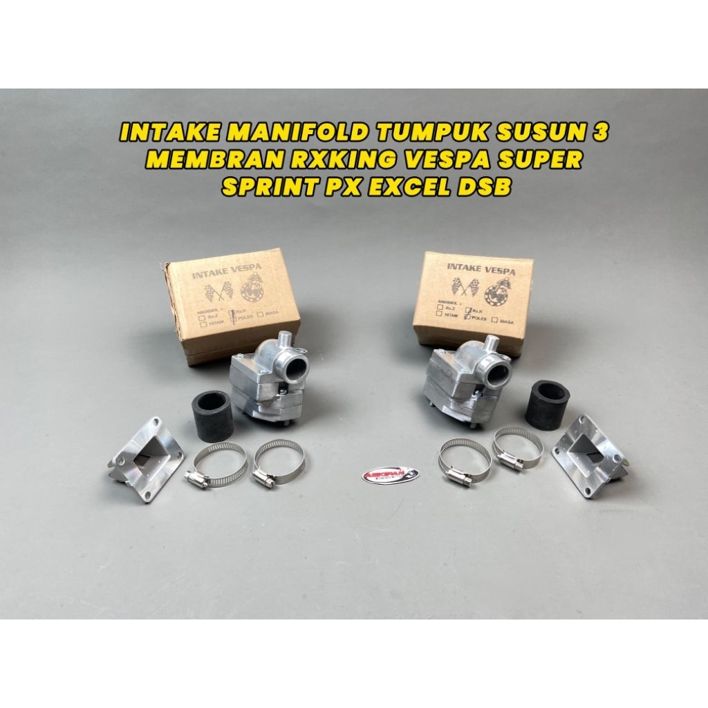 INTAKE MANIFOLD TUMPUK SUSUN 3 MEMBRAN RXKING VESPA SUPER SPRINT PX EXCEL DSB. COCOK UNTUK KARBU JEP