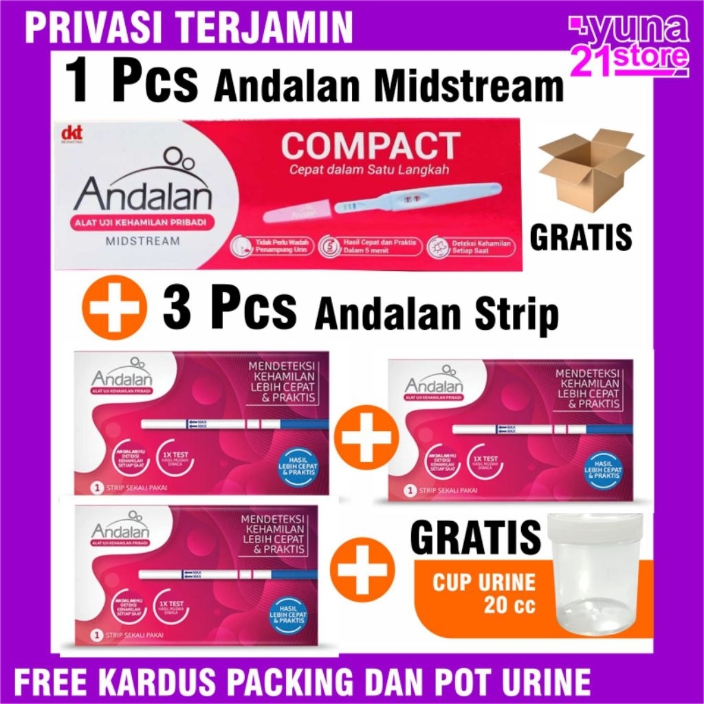 PAKET TEST KEHAMILAN ANDALAN 1 PCS MIDSTREAM ANDALAN + 3 PCS ANDALAN STRIP TESPEK AKURAT TESPEK SENS