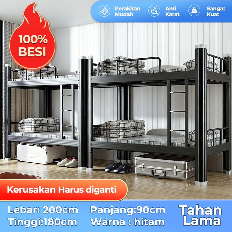 Ranjang Susun Besi 2 Tingkat 200x120/90x180CM Empat Tidur Susun Asrama Mahasiswa Tempat Tidur Besi A