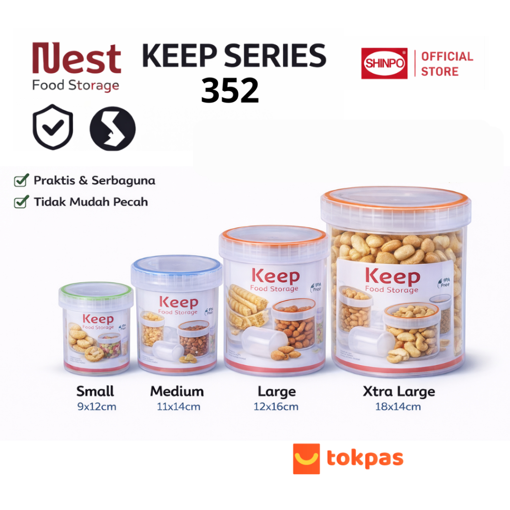SHINPO Toples Lebaran Toples Plastik 352 S, M, L, XL Serba Guna Kedap Udara Bening Shinpo