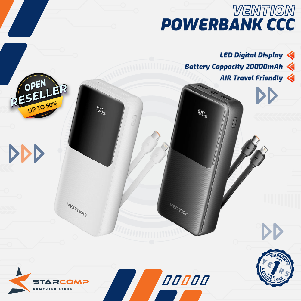 VENTION POWERBANK 20000MAH 22.5W BUILT IN TYPE C + KABEL LIGHTNING FHP