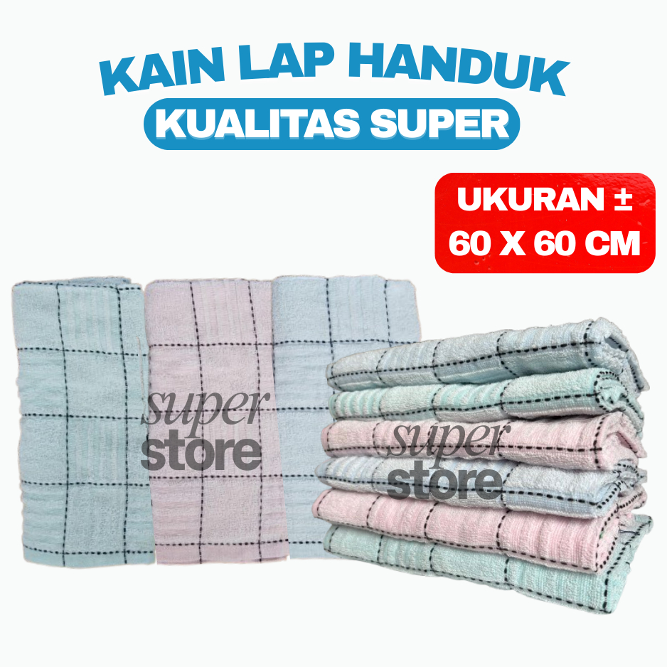 Serbet Dapur 1 Lusin Tebal Jumbo Lap Kain Dapur Handuk Lap Piring uk 60 x 60 cm