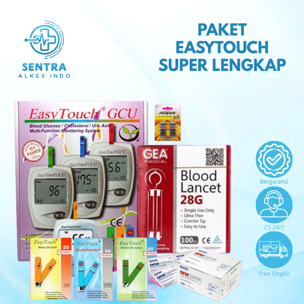 Paket 7 In 1 Easy Touch GCU 3 In 1 /  Alat cek Gula Darah / Easy Touch Multicheck / GCU 3 In 1 / Mon