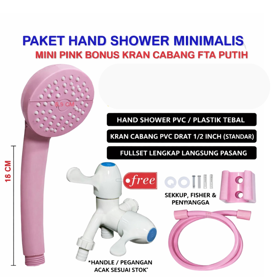 Set Shower Kamar Mandi Pink Lengkap Hand Shower + Kran Cabang