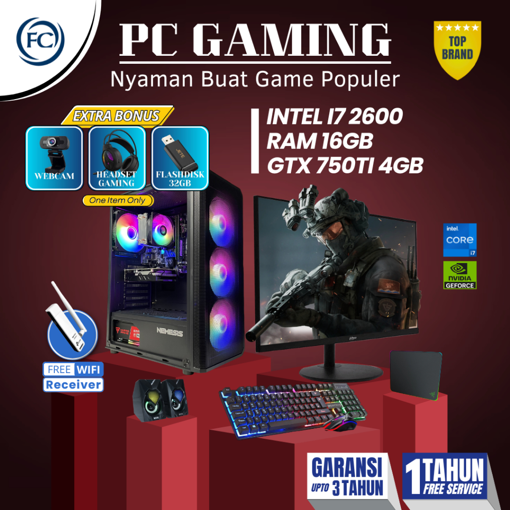 PC Gaming Fullset Design Editing i7 Ram 16gb GTX 750Ti Nvidia