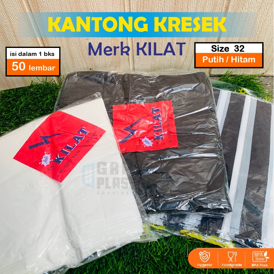 [50 lbr] Kilat 32 - Kresek merk Kilat Tebal Kuat - Kantong Kresek Hitam - Kantong Kresek Putih