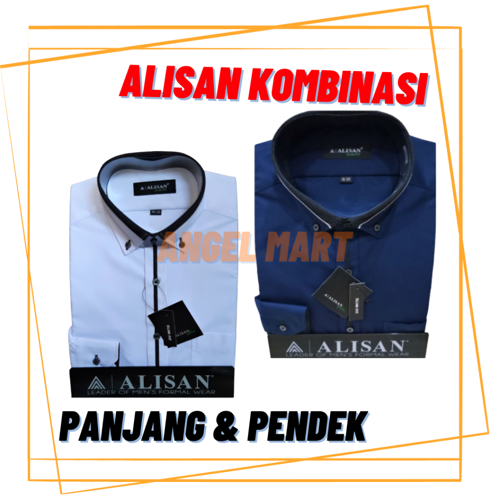ALISAN Original Kemeja Polos-Kombinasi Lengan Panjang / Lengan Pendek 14.5 - 17.5 - SLIM FIT // PUTI