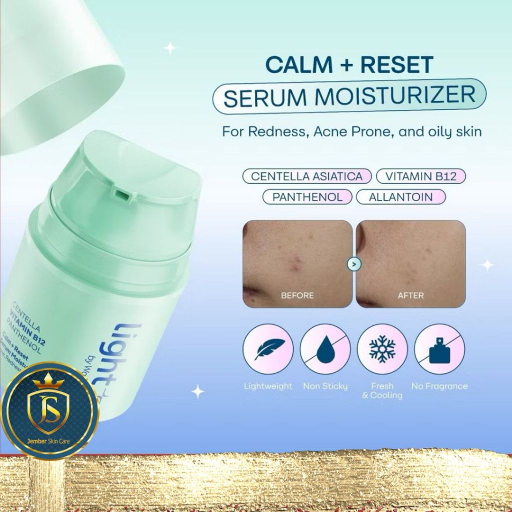 NEW! Light+ by Wardah Vitamin B12 Calm + Reset Serum Moisturizer 30 g - Pelembap Wajah untuk Kulit B