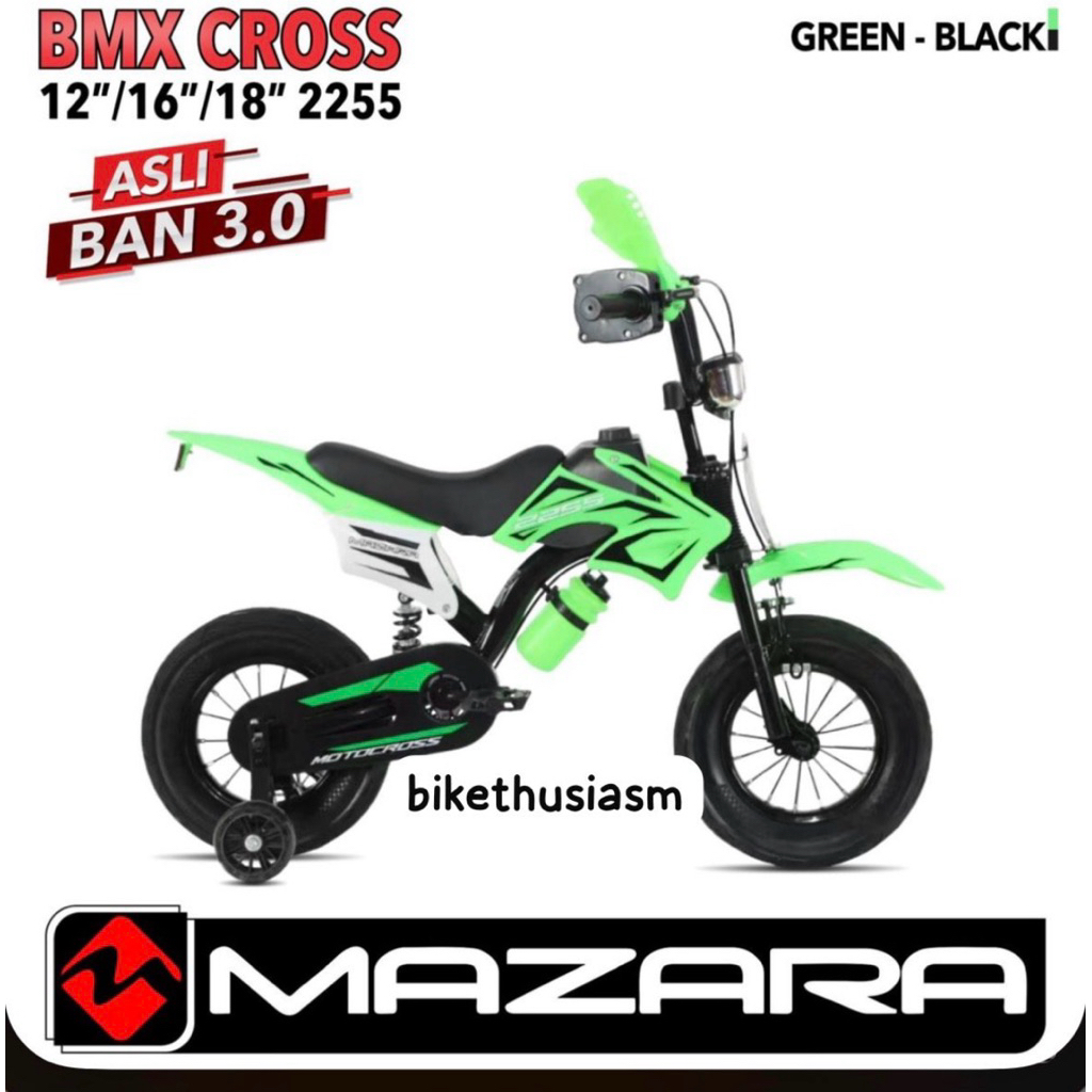 Sepeda Anak Laki BMX BNB TRAIL Mazara 2255 Ukuran 12 16 18 Inch Edisi MotorCross dengan Per Tengah