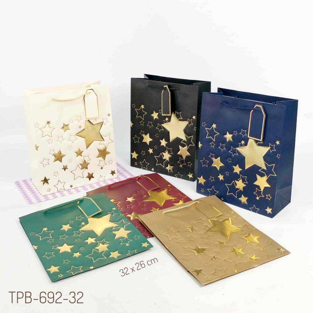 TPB 692-32 - ISI 12 PAPERBAG POTRAIT MEDIUM UK 32X26X12 CM MTF FULL STAR GOLD W MIX