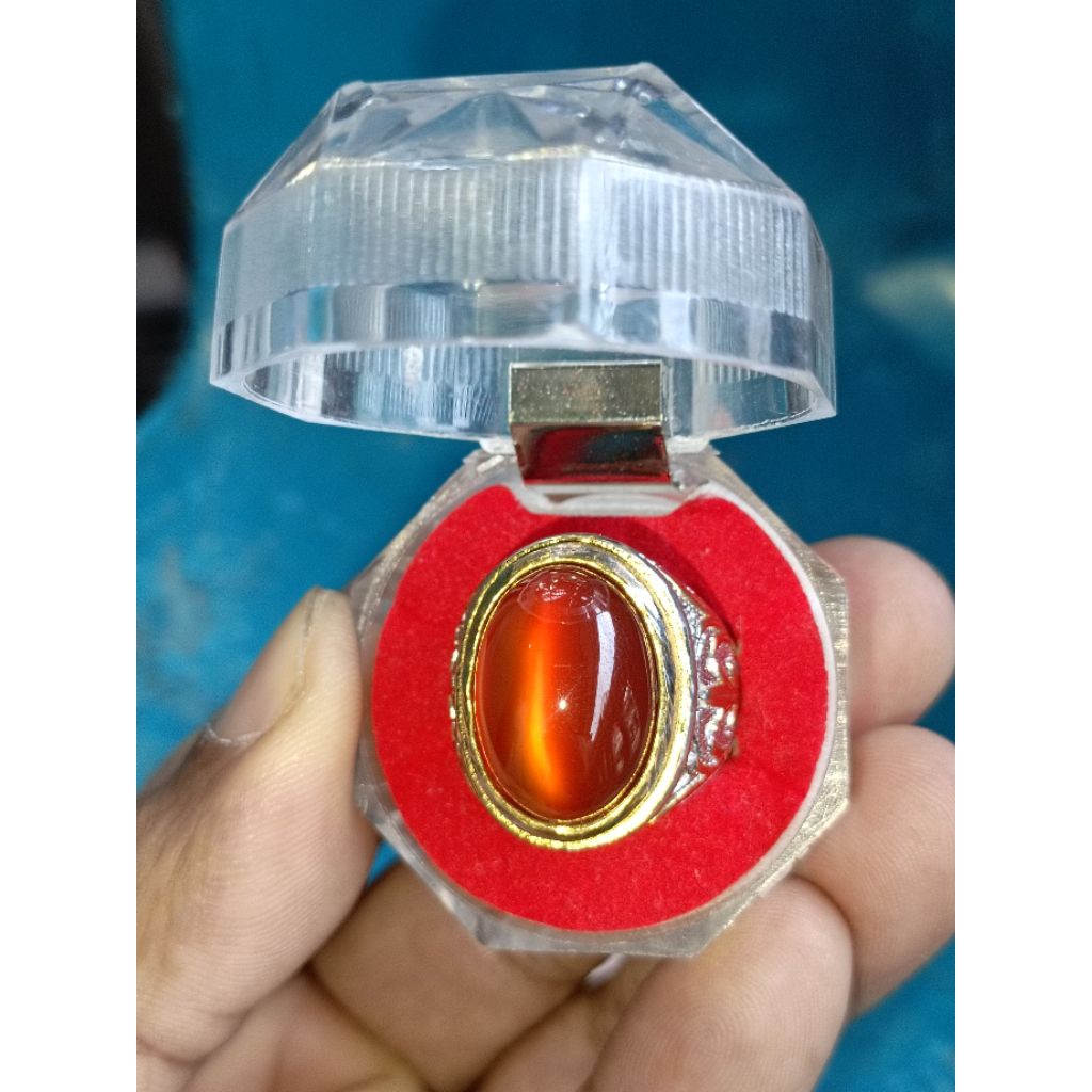 cincin batu cempaka merah giwang cat eye super HQ