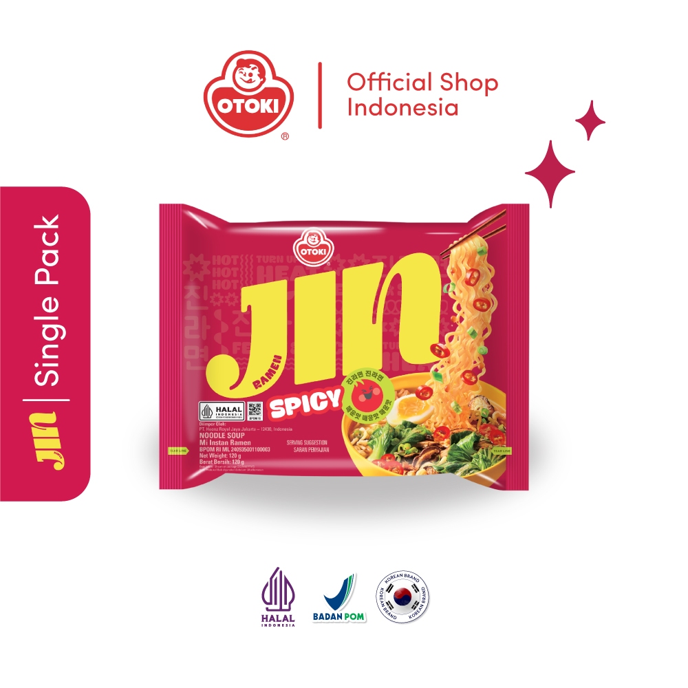 OTOKI JIN Ramen Spicy HALAL 120g - Mie Instan Pedas Ramyeon | Mie Kuah Pedas | Mie Korea Halal Viral