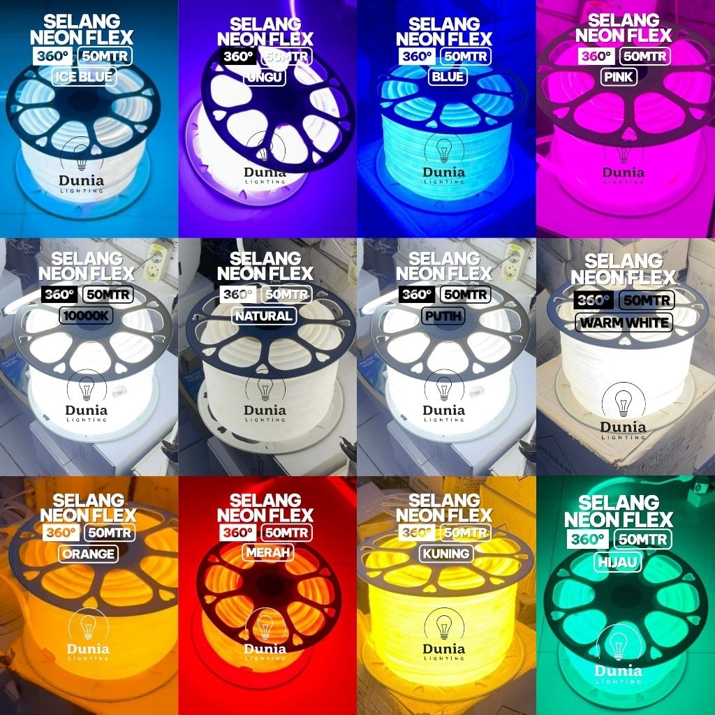 LAMPU NEON FLEX SELANG 360° 50MTR FULL WARNA 220V / LED NEONFLEX BULAT 10000K 6500K 4000K 3000K KUNI