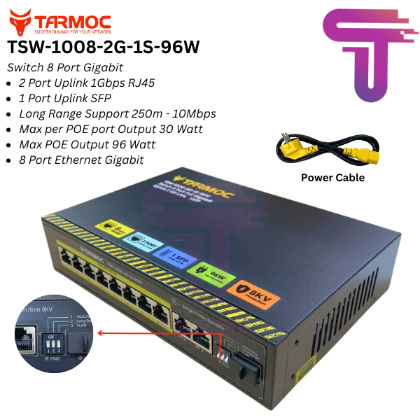 Tarmoc TSW-1008-2G-2S-120W, 8 Port Gigabit POE 802.3af/at POE Switch 120W