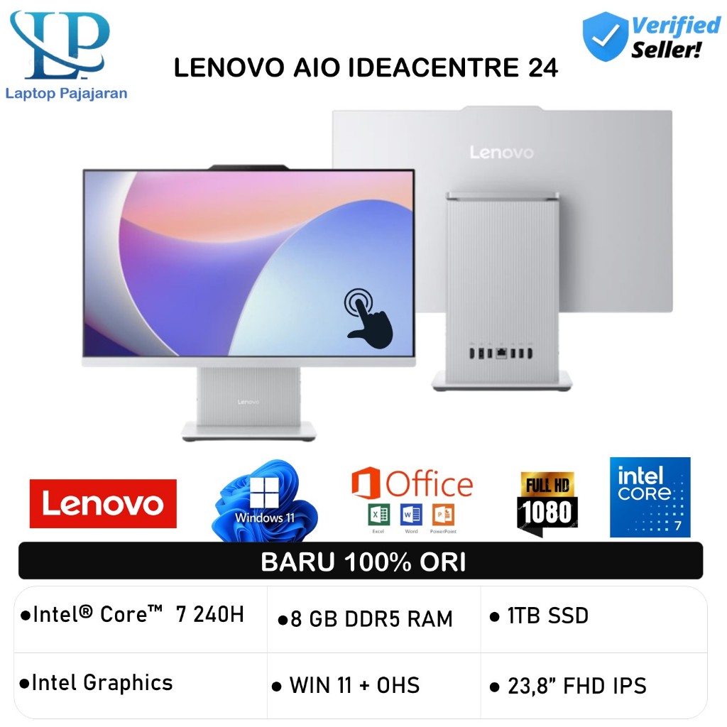 LENOVO AIO IDEACENTRE 24 TOUCH CORE 7 240H 8GB 1TB W11+OHS+M365 23.8FHD IPS CLOUD GREY -T9ID