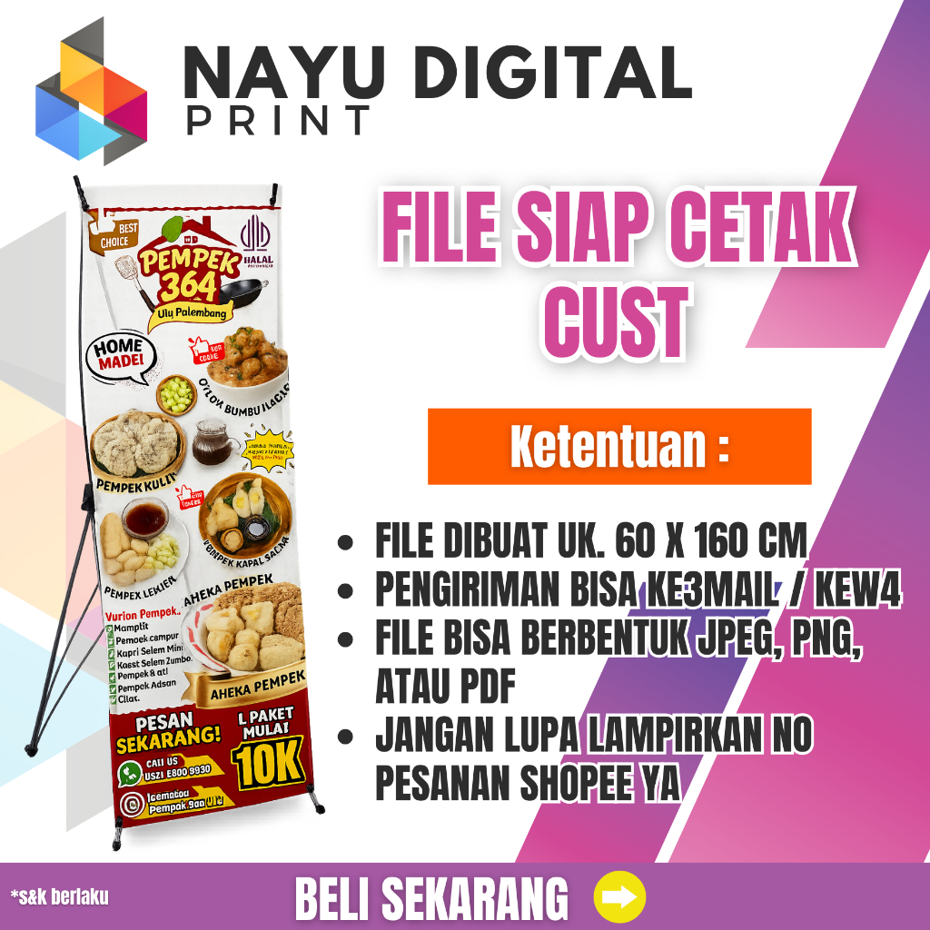 CETAK Y BANNER UK. 60 X 160 CM |TIANG KOKOH DARI X BANNER | STANDING BANNER | MAKANAN MINUMAN STAND 
