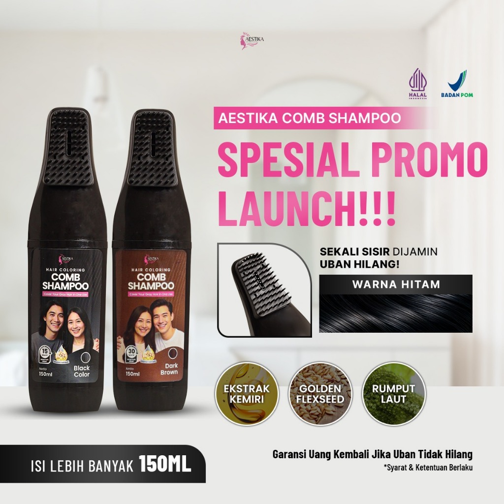 AESTIKA Sisir | Sampo penghitam rambut uban | Penghilang uban | Sampo uban ekstrak kemiri
