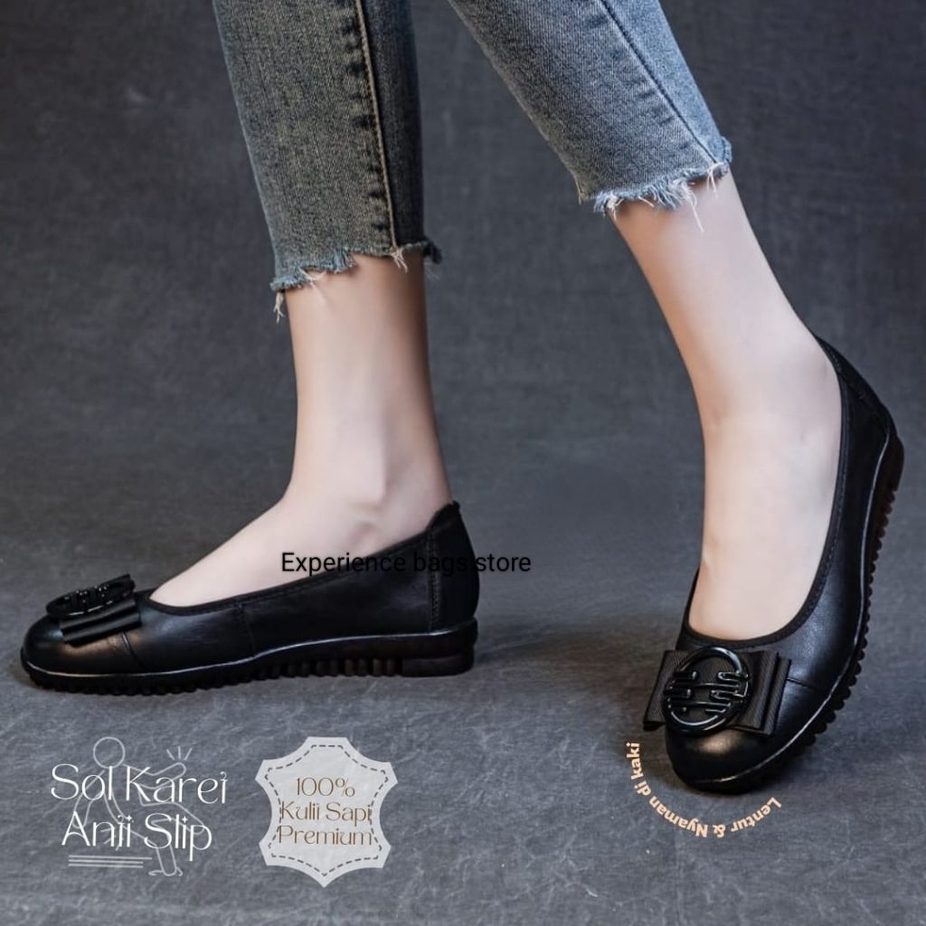 Sepatu Wanita Clarks 6618 Logo Leather Flat Size 35-41 Kulit ASLI TERNYAMANOriginal Kulit Sapi Asli 