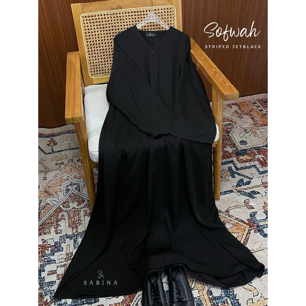 Sofwah Striped jetblack | Abaya salur model A line semi bhist
