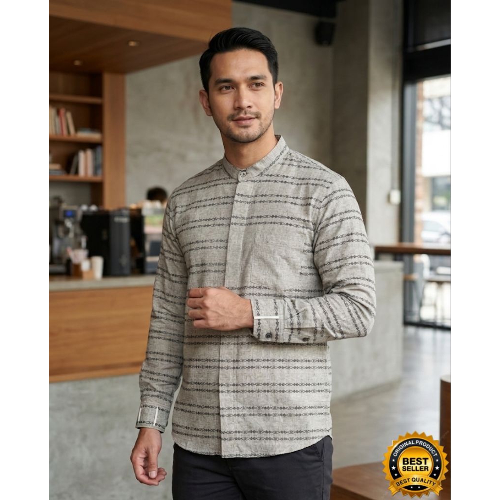 Kemko Harley Tangan Panjang Size M XL | Kemeja Koko Pria Harley Original Motif Printing