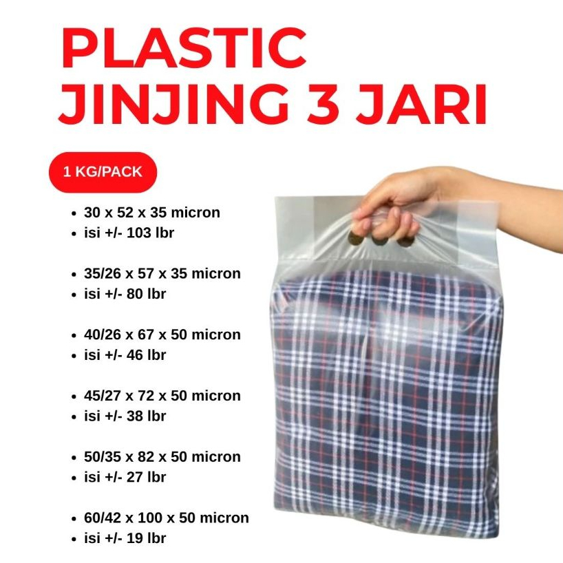 TAS PLASTIK JINJING LOBANG 3 JARI LAUNDRY BAJU SELIMUT MERK JM ISI 1KG UKURAN 30 35 40 45 50 60