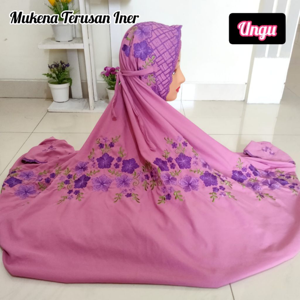 Mukena Dewasa Terusan langsungan Iner/Ciput Warna Kuning Bordir Mukenah Dewasa Terusan/Lajuran Polin