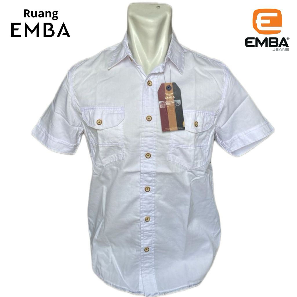 Kemeja Putih pria Brand EMBA 100% Original / kemeja lengan pendek EMBA / sisa stok mall / sisa stok 