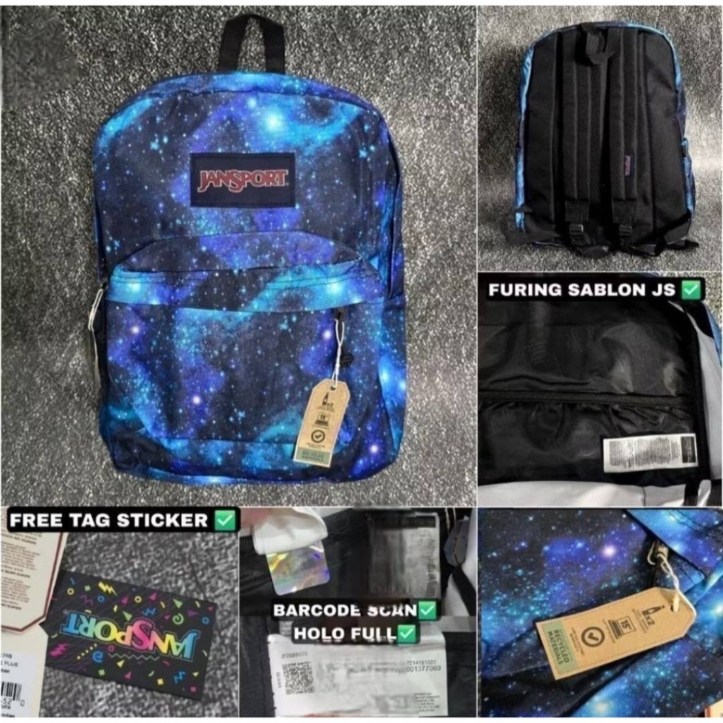 TAS RANSEL JS JANSPORT SPORTS BAGS GALAXY BLUE MOTIF ORIGINAL BACKPACK / BEST SELLER / BARCODE FULL 
