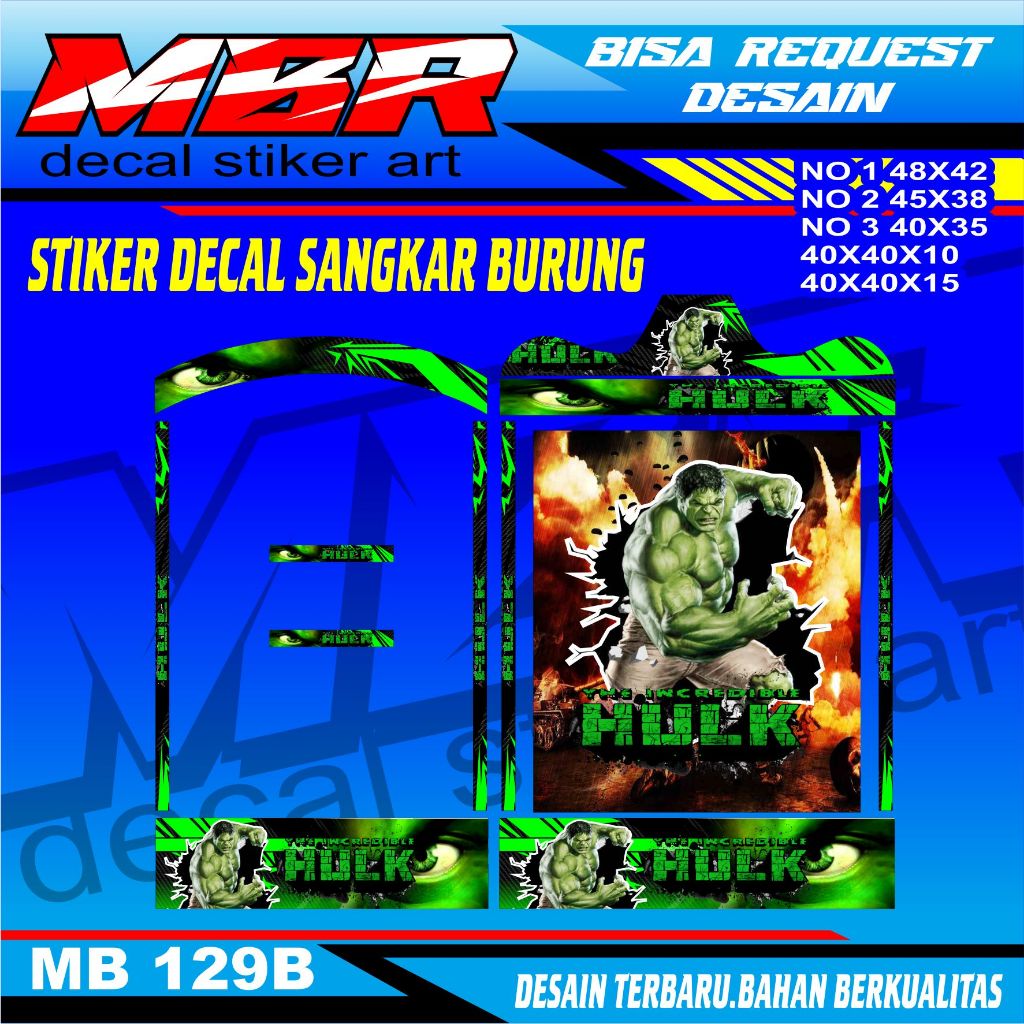 MBR...Decal sangkar hulk,stiker sangkar kotak koper kosan sangkar kacer cendet cucak ijo
