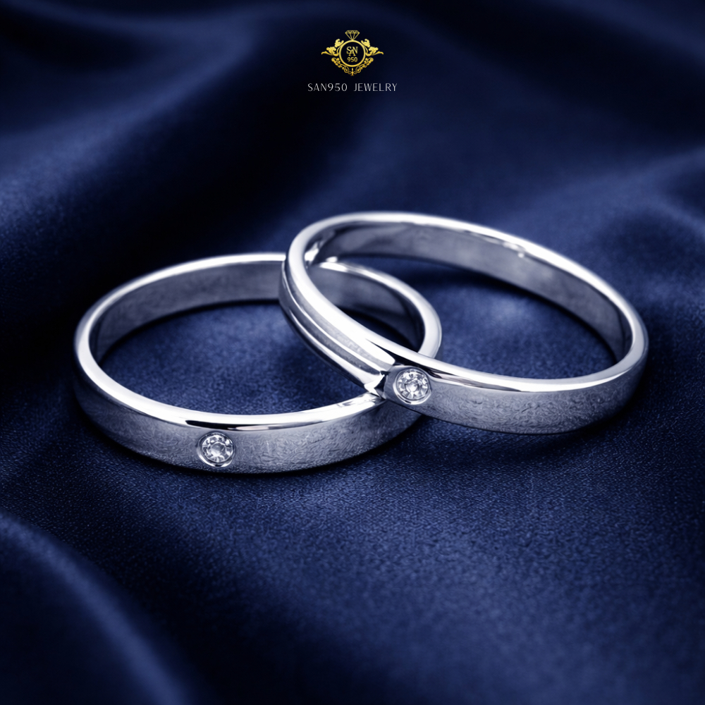 SAN950 Cincin Couple Nikah Tunangan Emas Putih Original C544 Premium Free Ukir Nama
